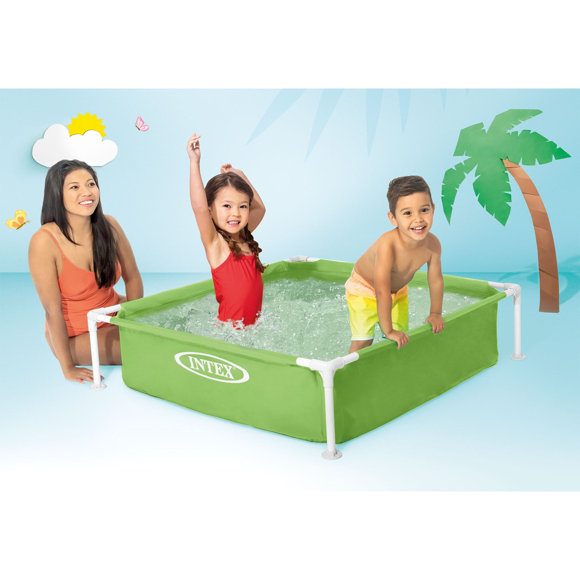Intex Mini Framed Beginner Outdoor Kiddie Swimming Pool， Color Varies， Inflatable and Kiddie Pools， Square