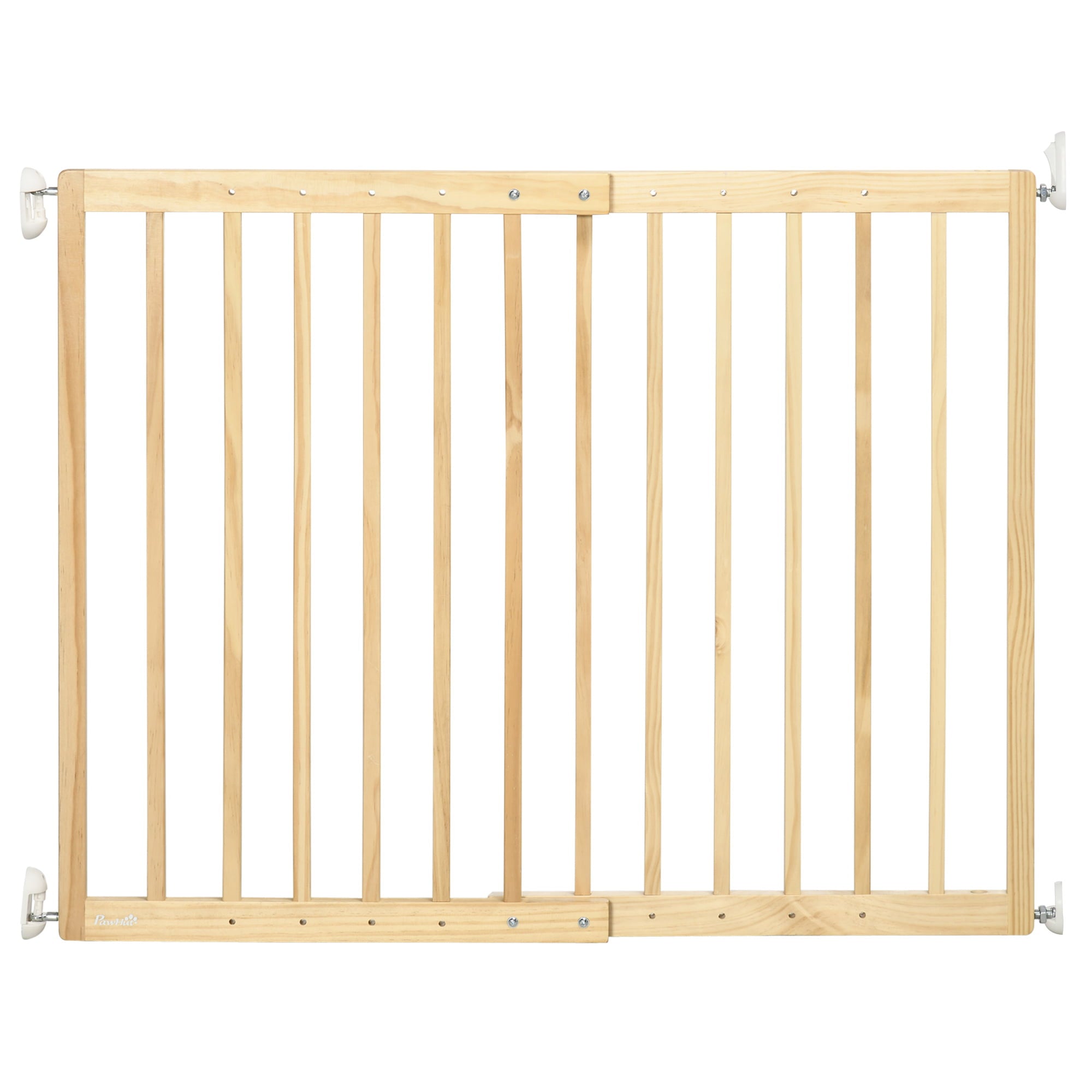 PawHut Double-Sealing Easy-Open Retractable Dog Gate for Stairs， Hallways， and Doorways， Medium Wooden Dog Gate， Walk Through Pet Gate for Small Dogs