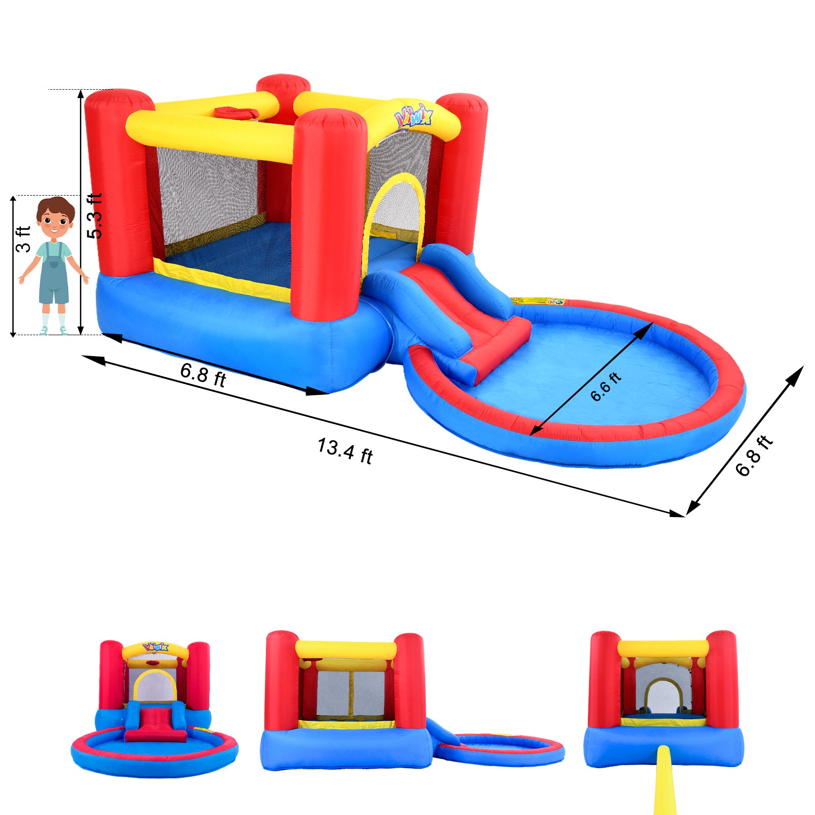 Valwix 13'5'' x 6'9'' x 5'4'' Inflatable Bounce House with 450W Blower for Kids 3-5 years