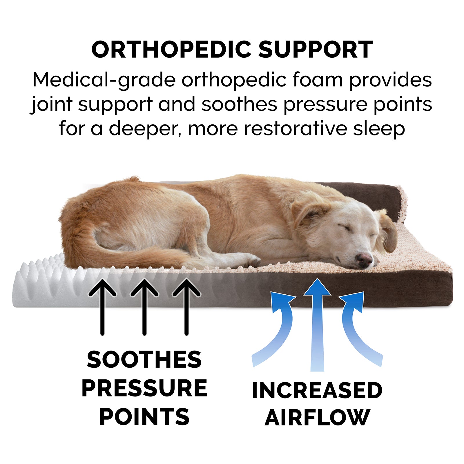 FurHaven | Deluxe Orthopedic Faux Fur and Suede L-Chaise Lounge Pet Bed for Dogs and Cats， Espresso， Large