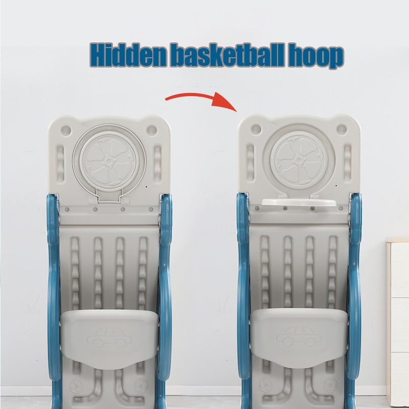 3-in-1Toddler Slide Rocking Toy， Slide for Kids with Foldable Basketball Hoop and Foldable Climber Playground Slide for Both Indoors Outdoor Use (Pink)