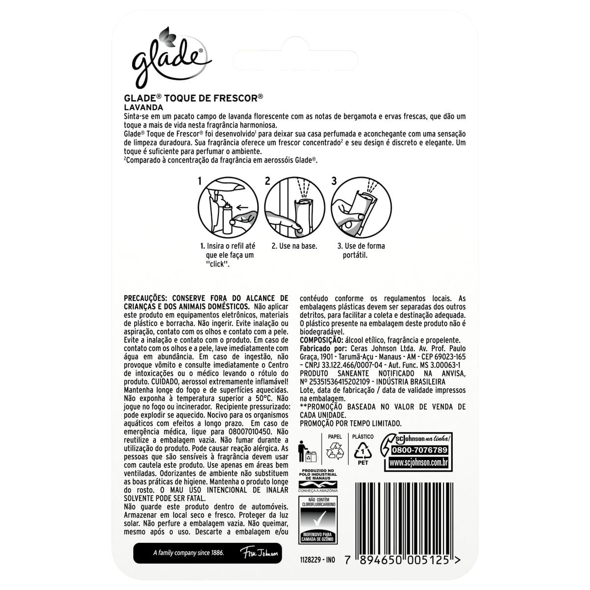 Desodorizador Glade Toque de Frescor Refil Lavanda 12ml Leve 3 Pague 2