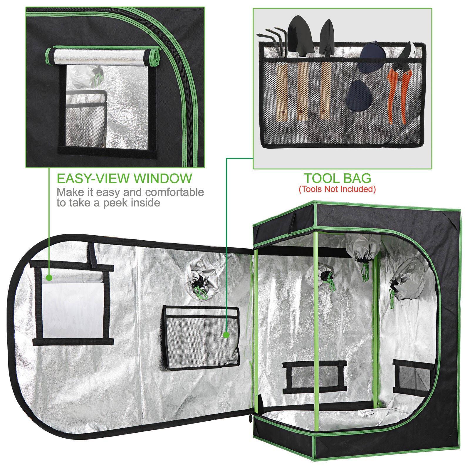 Hydroponic Grow Tent with Observation Window and Floor Tray for Plant Growing