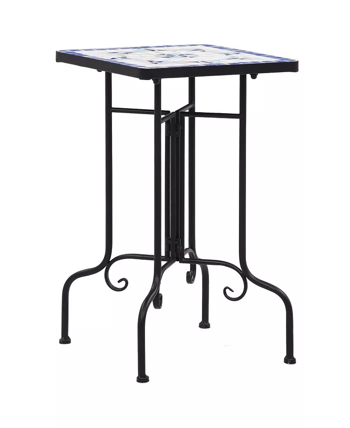 vidaXL Mosaic Side Table Blue and White Ceramic
