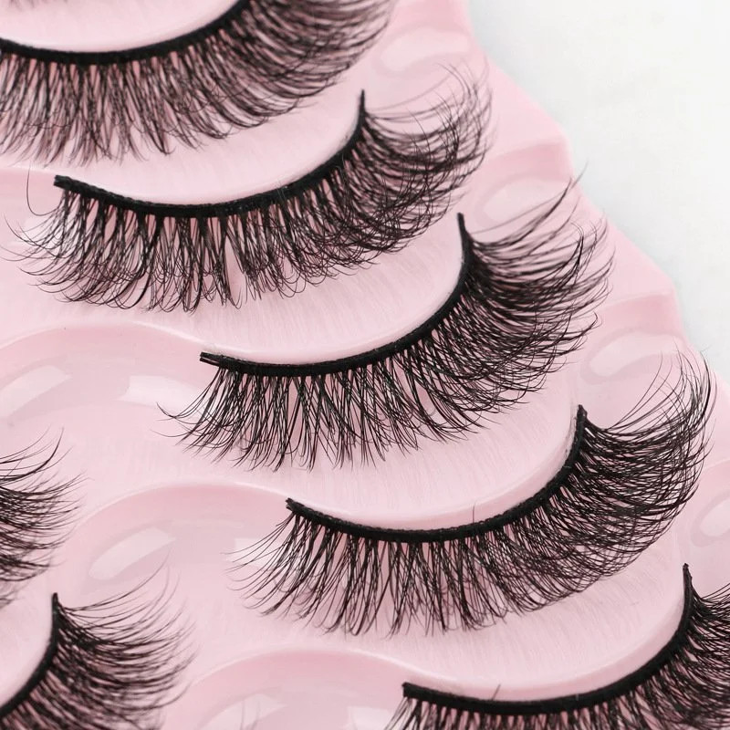 Natural Faux Mink Lashes Wispy Fluffy Curly 7D Effect Fake Eyelashes 10 Pairs Pack