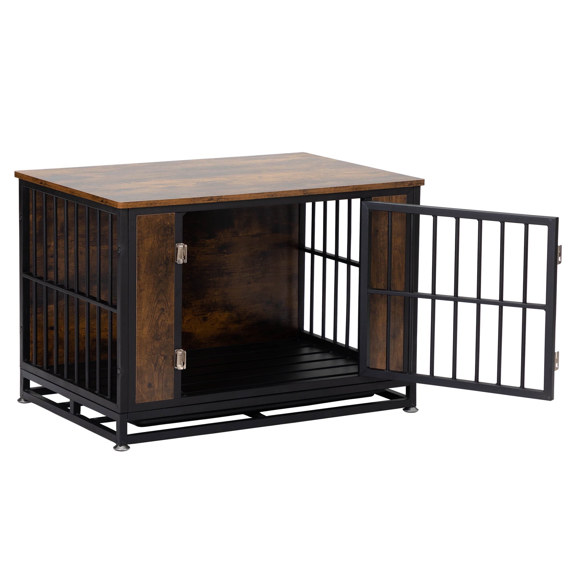 33 Inches Dog Crate Furniture， Heavy Duty Decorative Pet Cage Kennel with Tabletop， Wood Metal Dog House Indoor with Removable Tray for Small Dog