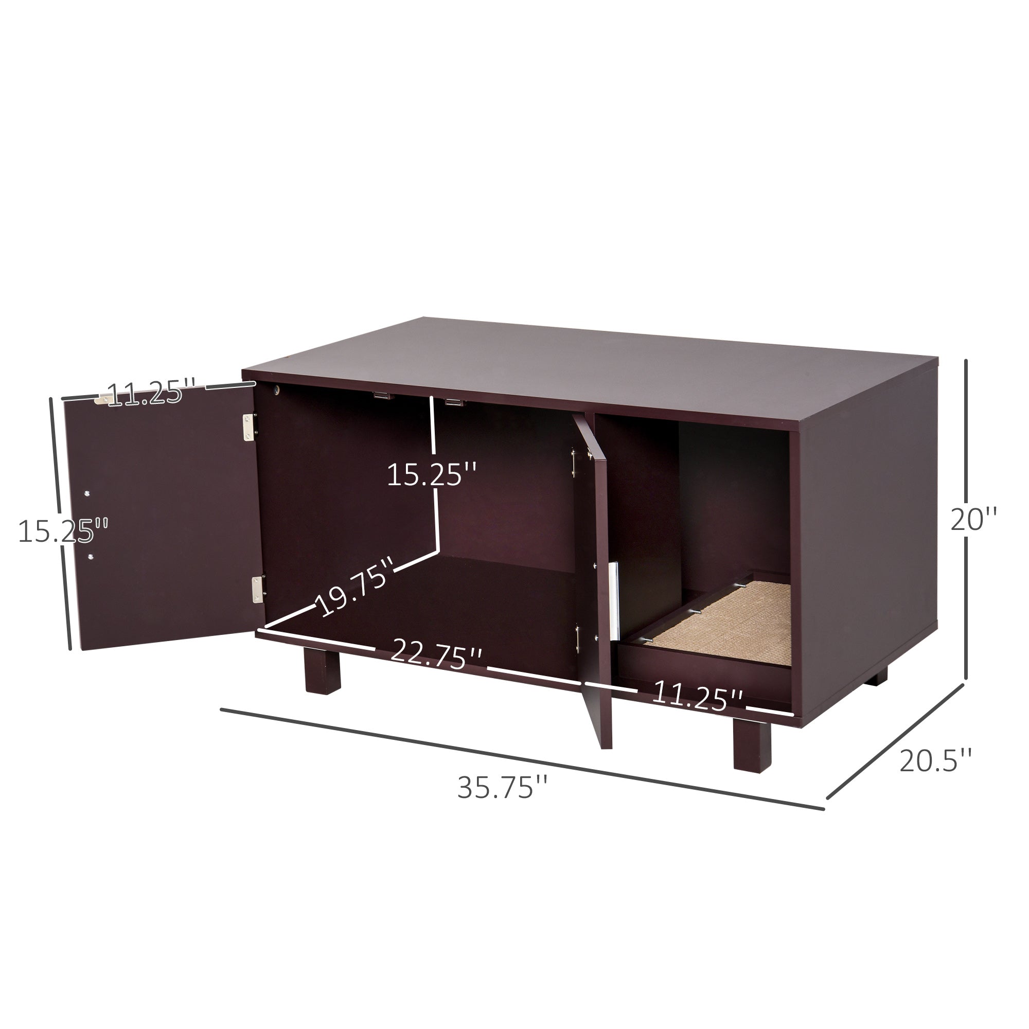 PawHut Cat Litter Box Enclosure and House w/ Nightstand/End Table Design， Brown