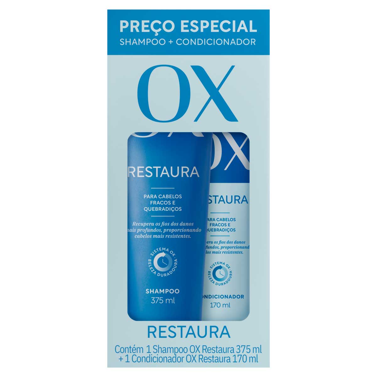 Kit Shampoo 375ml + Condicionador 170ml OX Cosmeticos Restaura