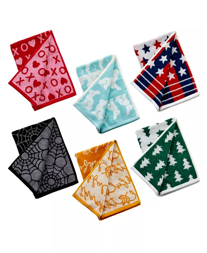 SKL Home Holidays Cotton Jacquard Hand Towel 6 Piece Set， 25
