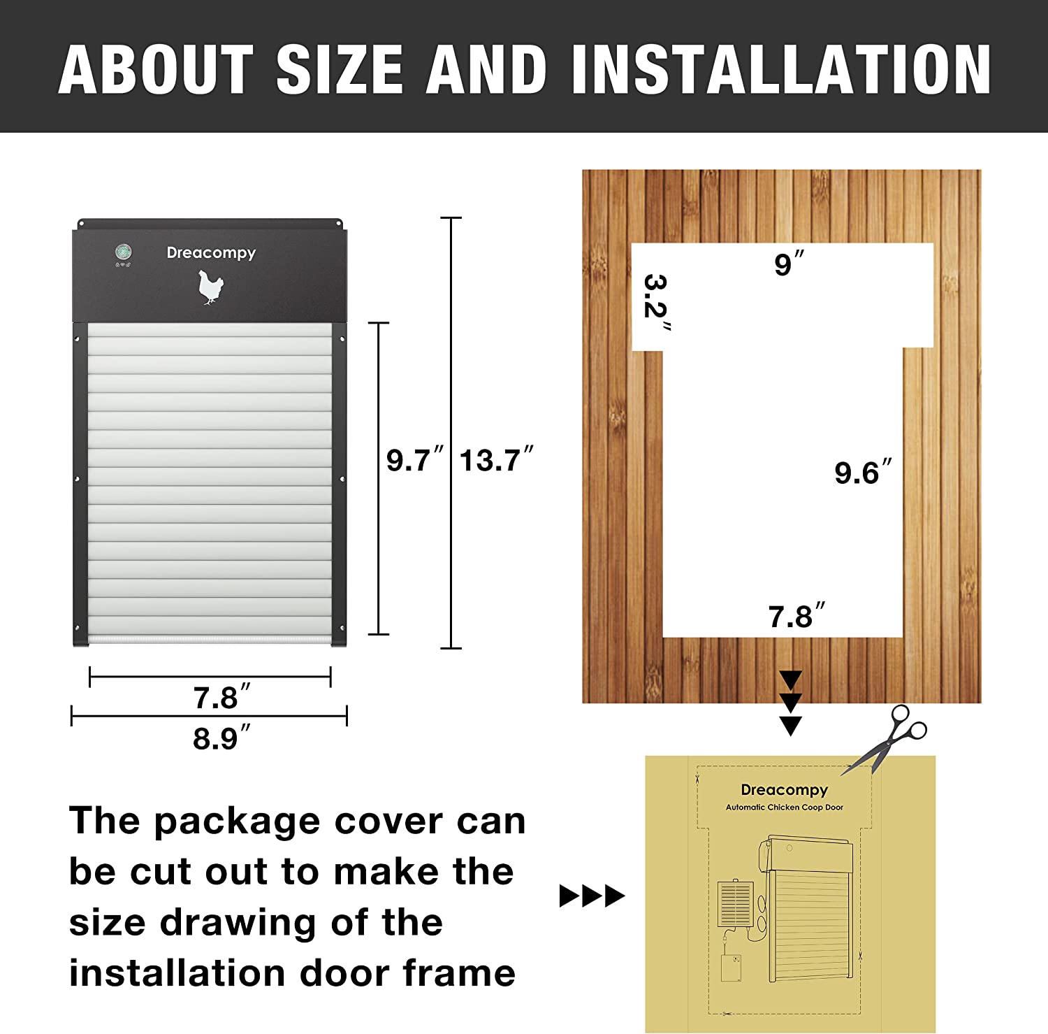 Dreacompy Automatic Chicken Coop Door Solar Powered All Aluminum Alloy Roller Blind Design Anti-Pinch Program Manual Switch Light Sensor， D50 Brown