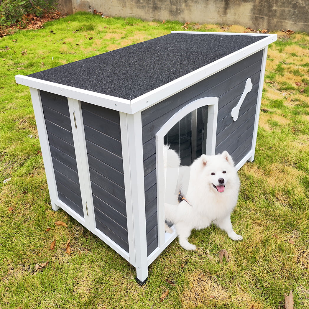 Outdoor Dog House， Large Wooden Waterproof Dog Cage， Windproof Warm Dog Kennel Easy to Assemble