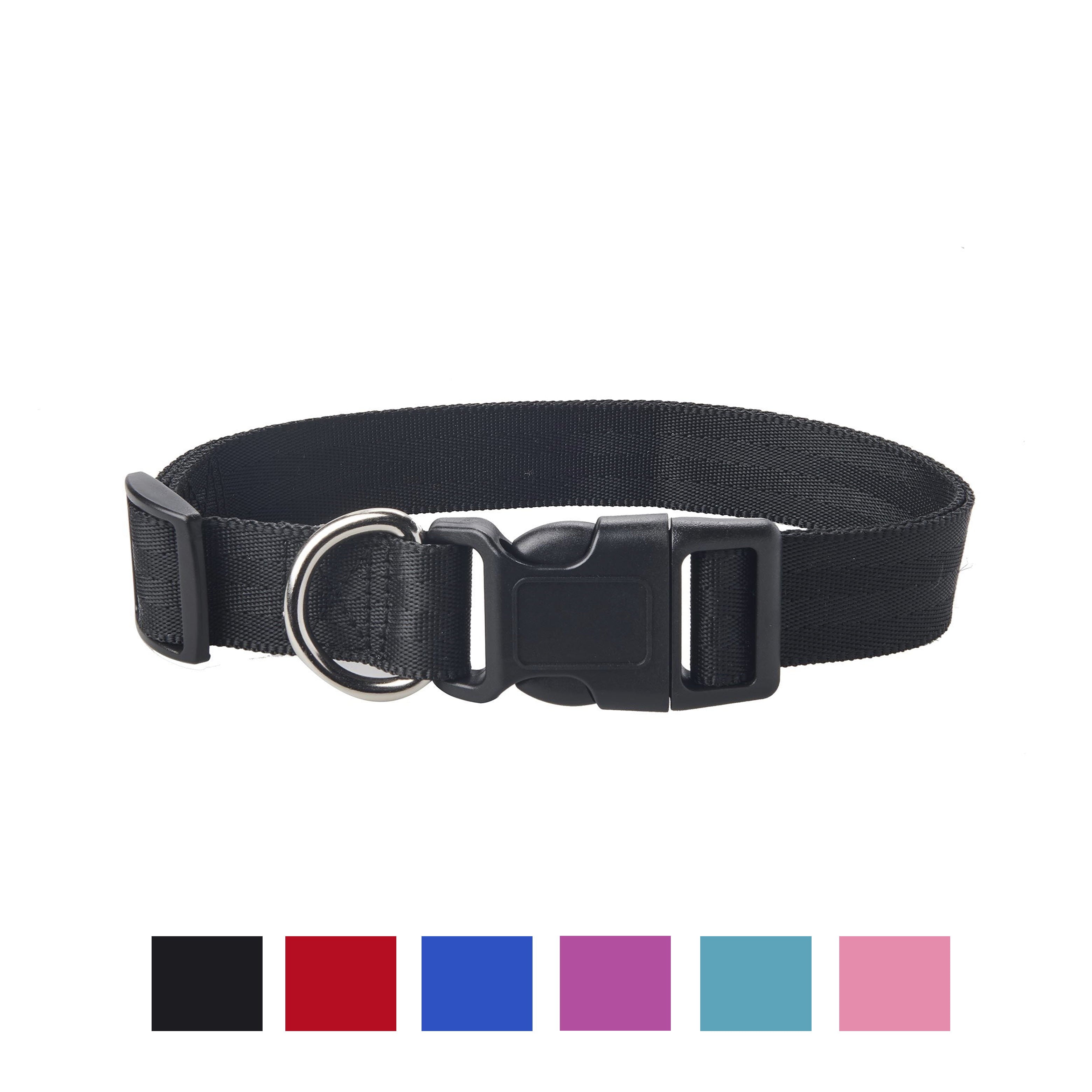 Vibrant Life Solid Nylon Adjustable Dog Collar， Black， Large