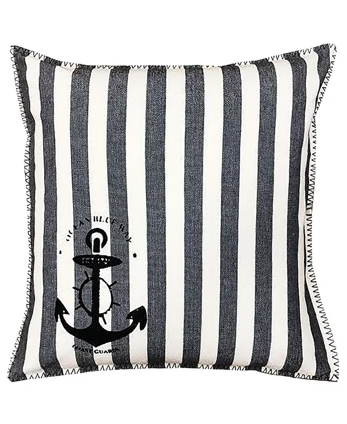 Mod Lifestyles Nautical Collection Whipstitch Stripe Stamp Printed Pillow， 20