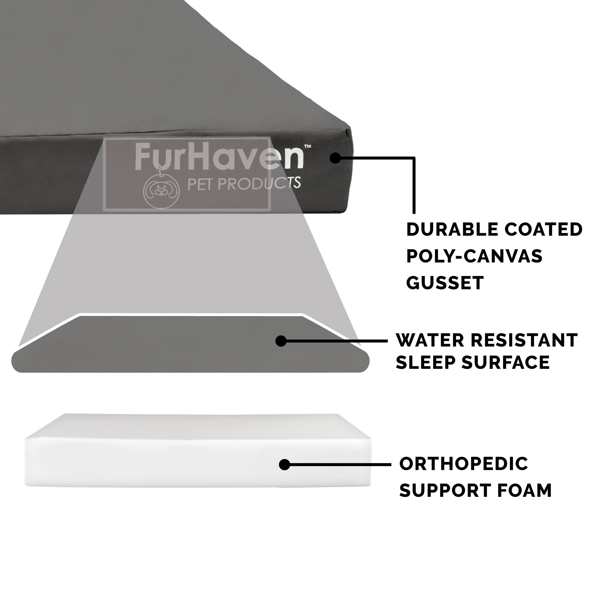 FurHaven | Deluxe Convolute Orthopedic Oxford Indoor/Outdoor Water-Resistant Pet Bed for Dogs and Cats， Stone Gray， Jumbo Plus