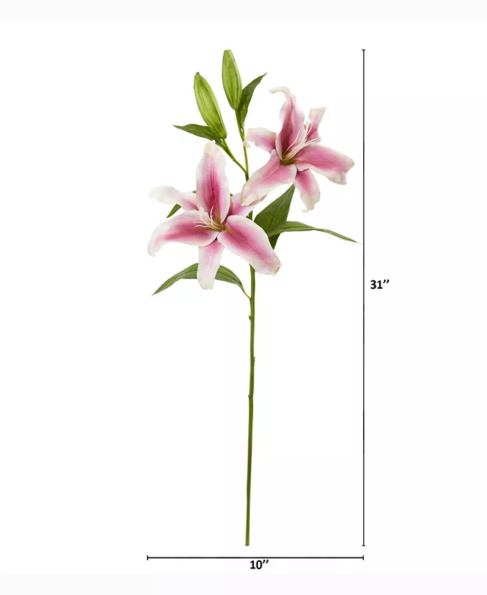 Nearly Natural 31in. Rubrum Lily Artificial Flower Set of 3