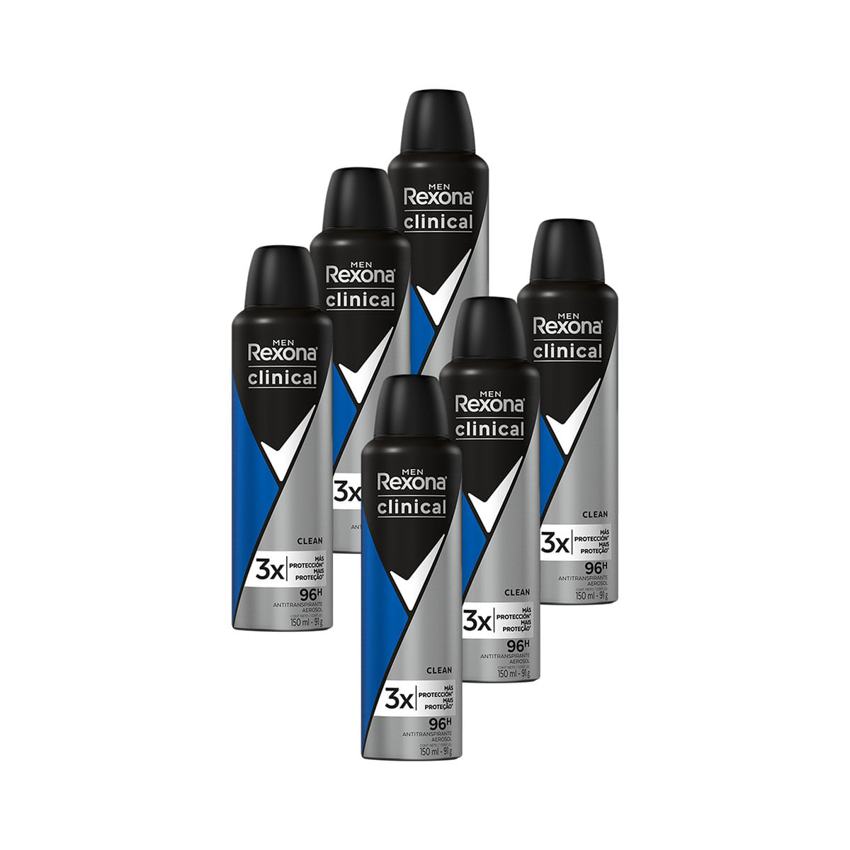 Kit com 6 Desodorantes Rexona Clinical Clean Masculino