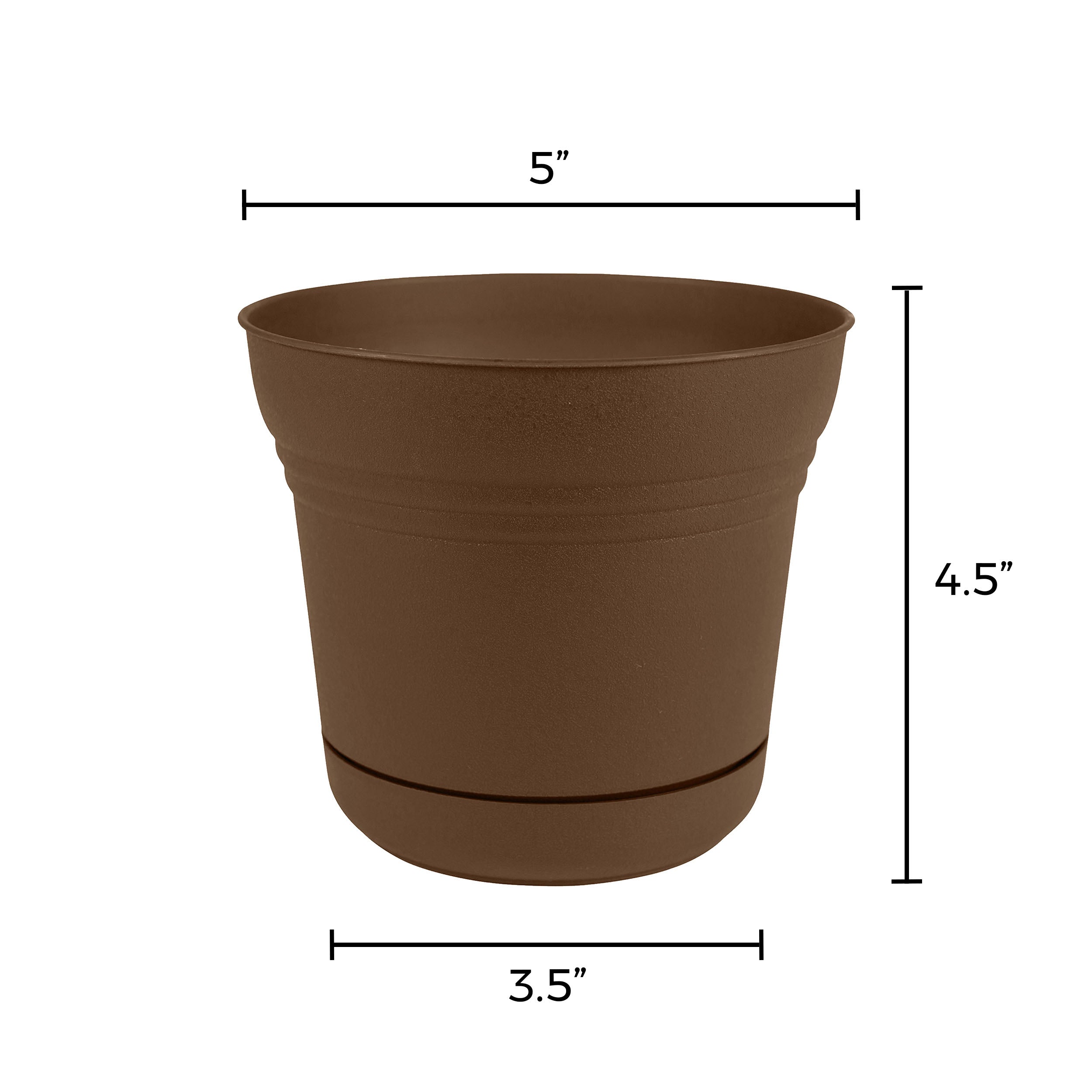 Bloem Saturn Planter W/ Saucer 5 x 4.5 Plastic Round Chocolate Brown