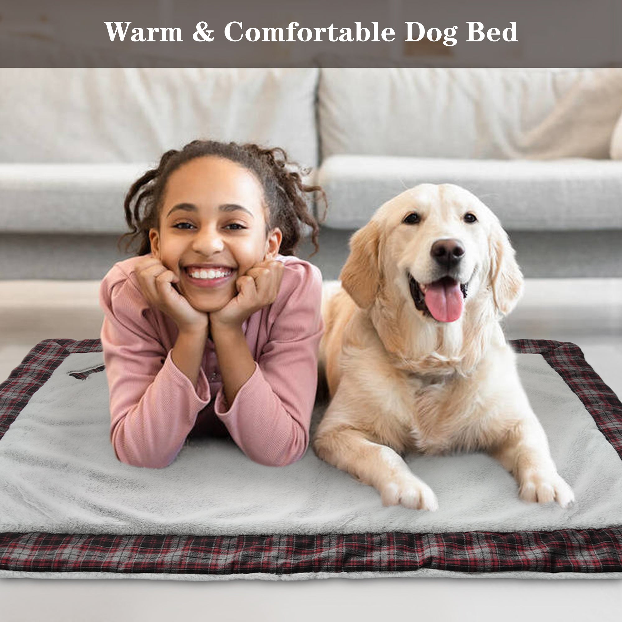 PUMYPOREITY Dog Bed Mat， Dog Crate Pad， Dog beds for Large Dogs Cats， Plush Pet Beds， Dog Kennel Pad， Super Soft， Washable