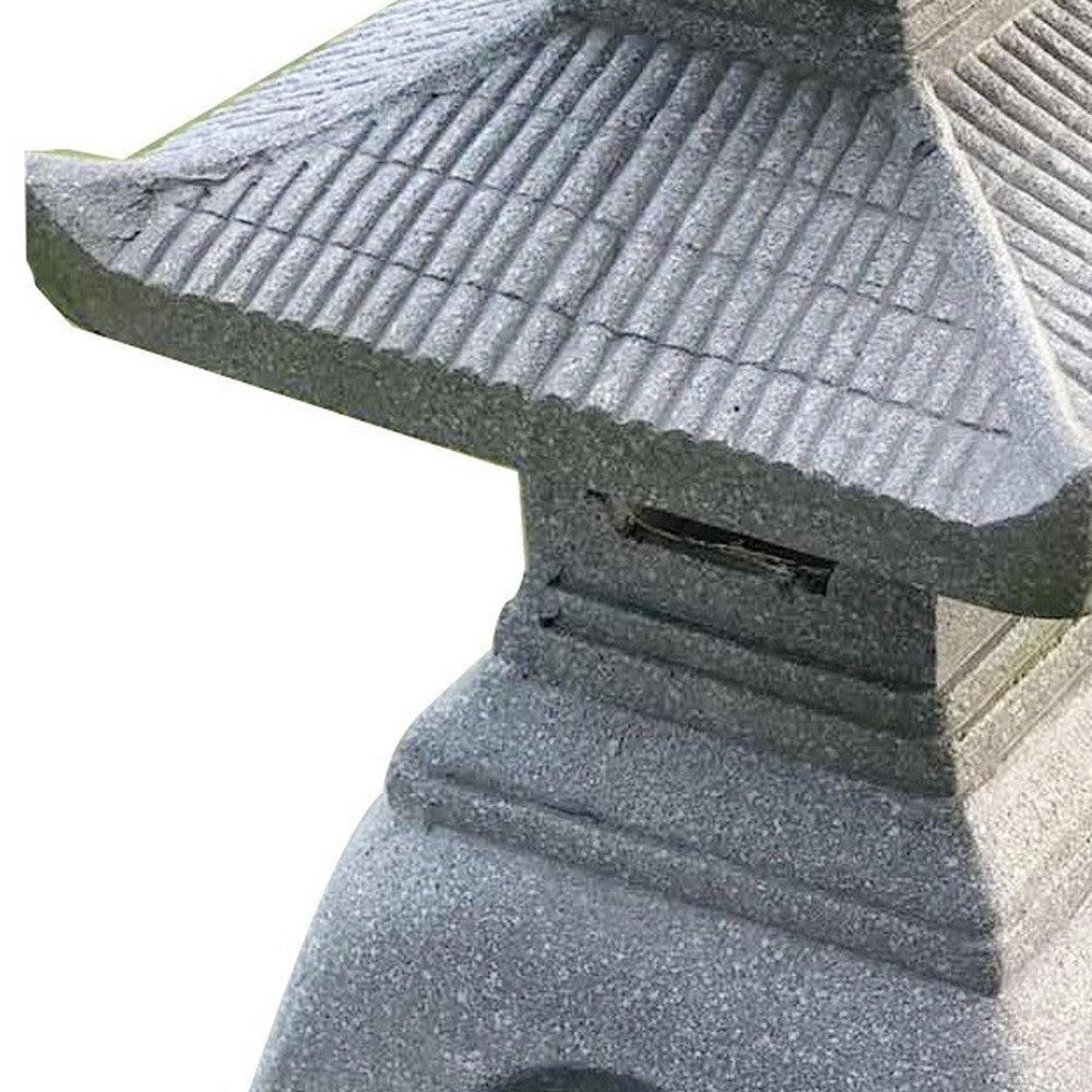 HomeRoots 473207 26 in. Dark Gray Pagoda Solar Light Lantern Outdoor Statue, Black