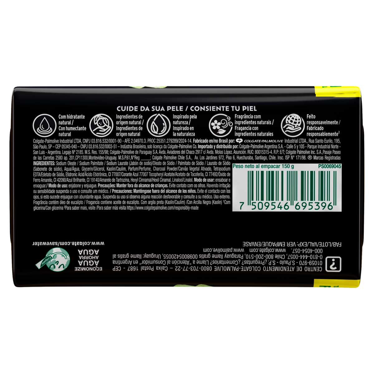 Sabonete em Barra Sensacao Purificante Argila Preta e Oleo de Eucalipto Palmolive Naturals 150g Tamanho Familiar