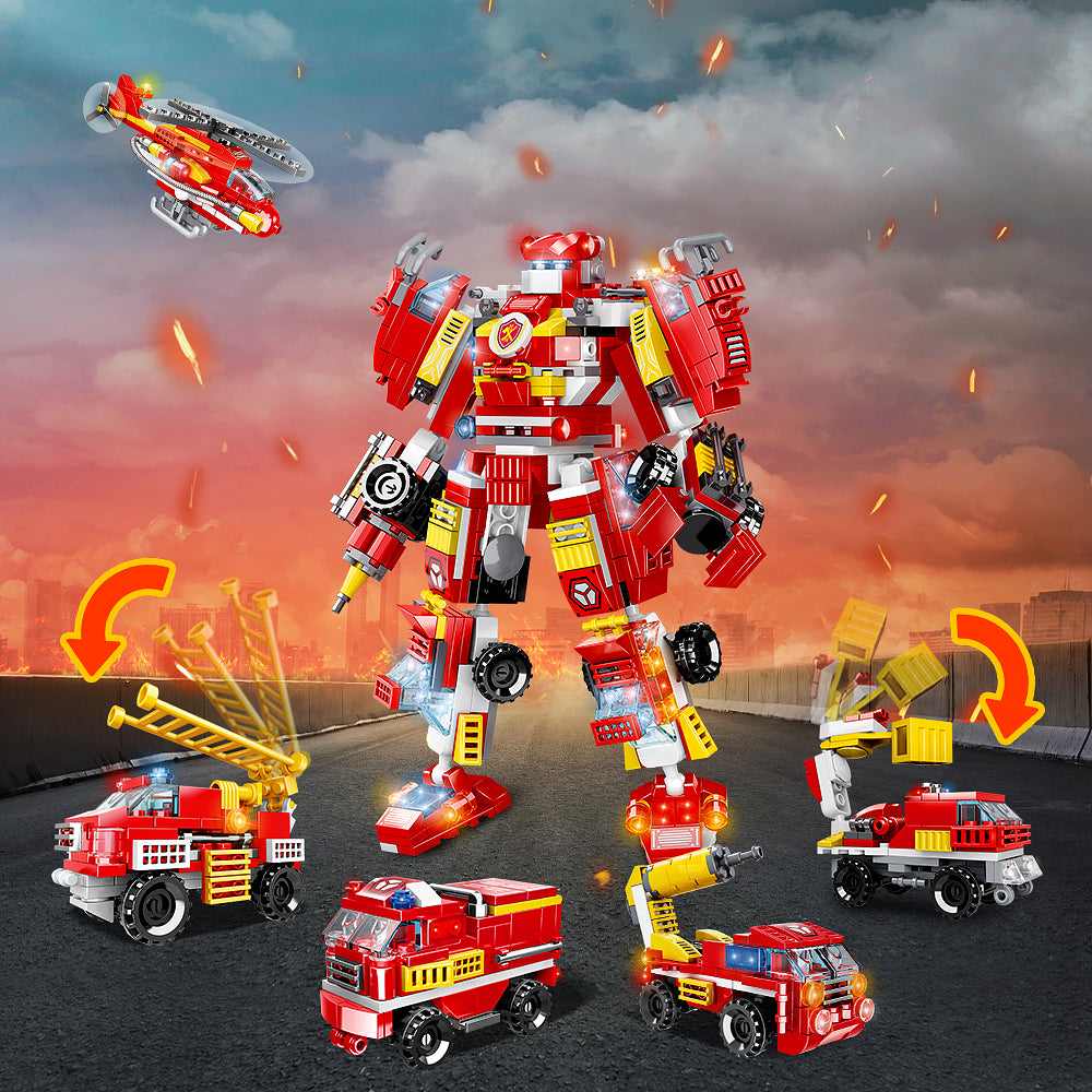 HOGOKIDS  591pcs STEM Fire Robot Construction Building Toy Sets， 13 in 1 Fire Rescue Building Bricks Kids Gift for Age 6 7 8 9 10+ Year