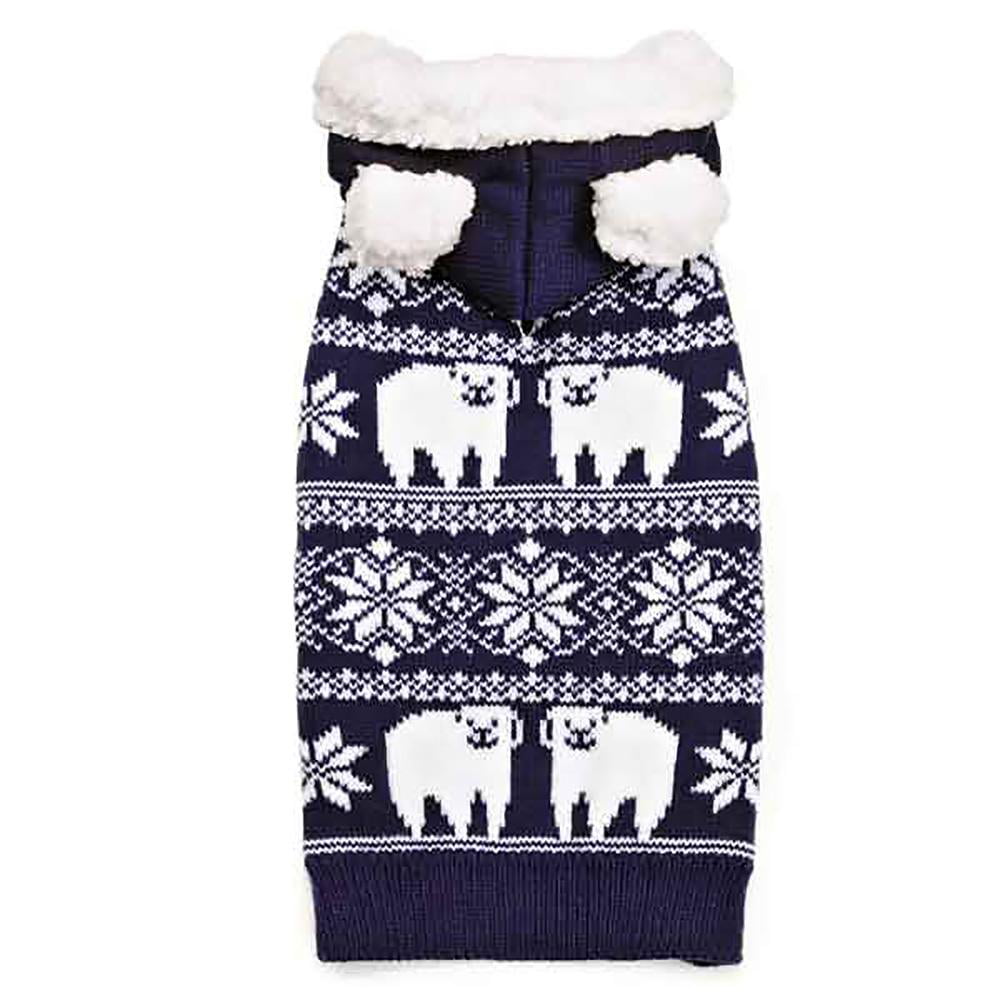 Zack and Zoey Acrylic Polar Bear Dog Sweater， Blue， XS
