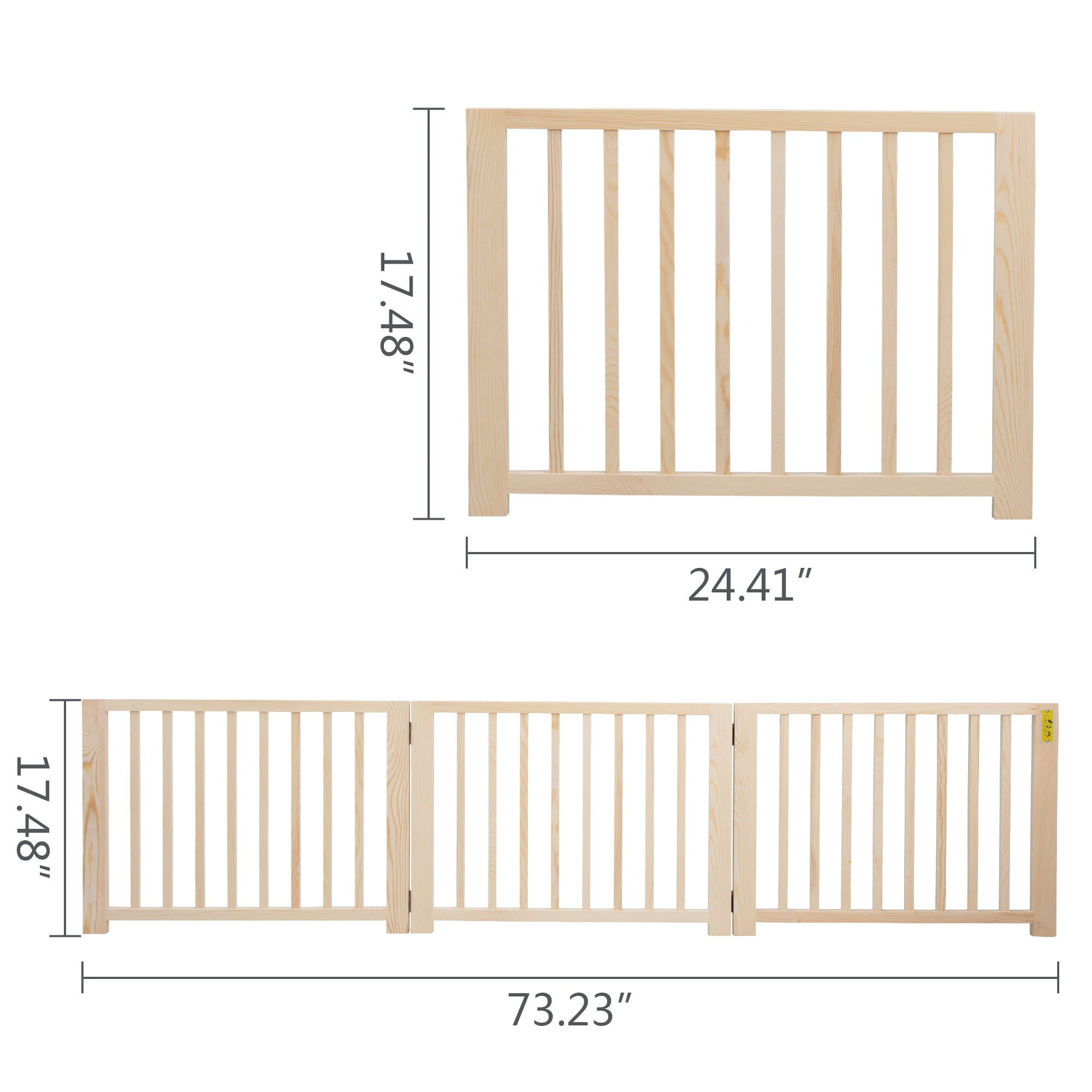 Coziwow 3 Panel Freestanding Dog Gate Wooden Foldable Pet Fence， 17.5