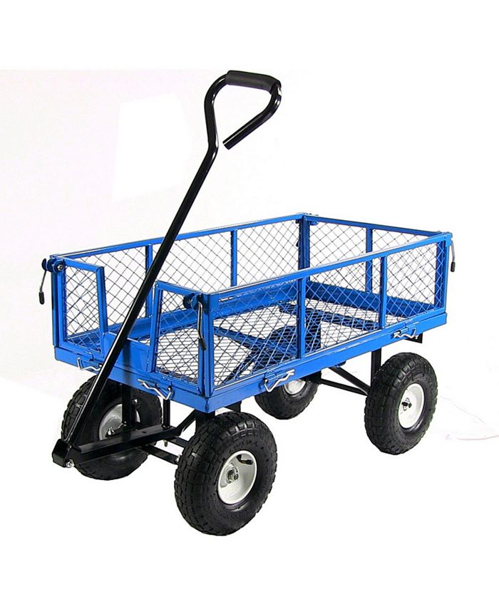 Sunnydaze Decor Small Heavy-Duty Steel Garden Cart with Removable Sides - Blue