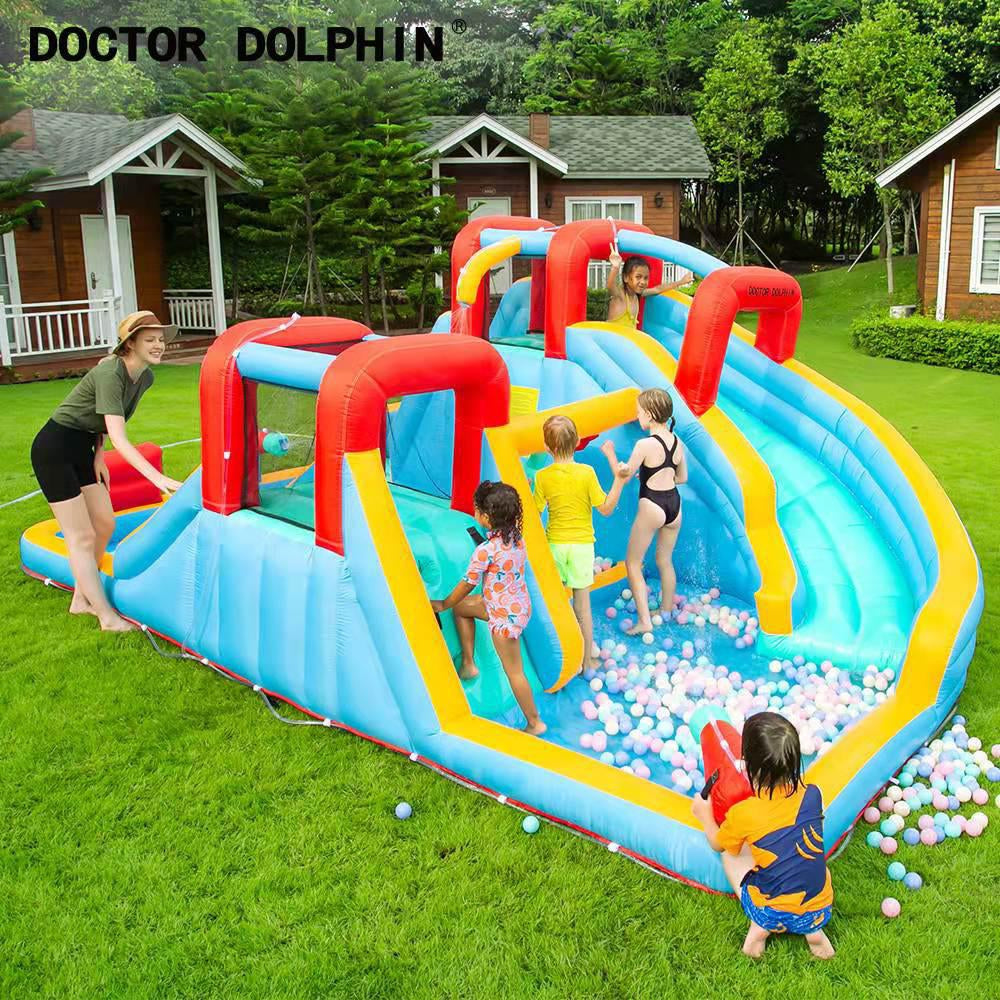 FBSPORT Inflatable Jumper Bounce House Plus Heavy Duty Blower，Slide Bouncer with 750W Air Blower， Jumping Bouncy Castle with Slide Indoor Outdoor for Kids