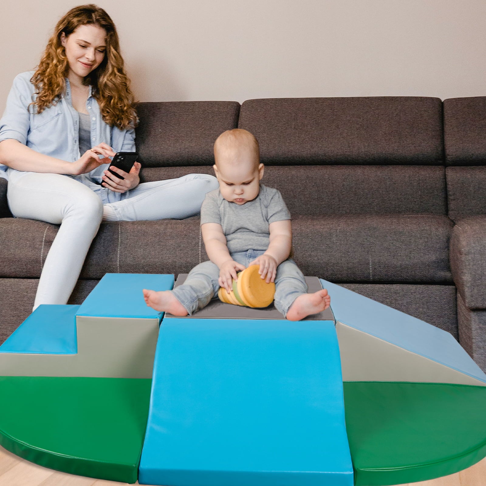 Polar Aurora 6-Piece Soft Foam Corner Climber with Slide Crawl Foam Play Set for Toddlers 1-3 Babies