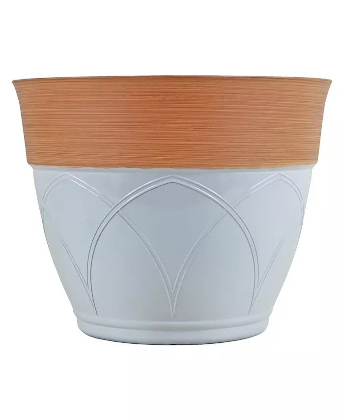 Garden Elements Colored Rim Large Plastic Planter Cream 15 Inches