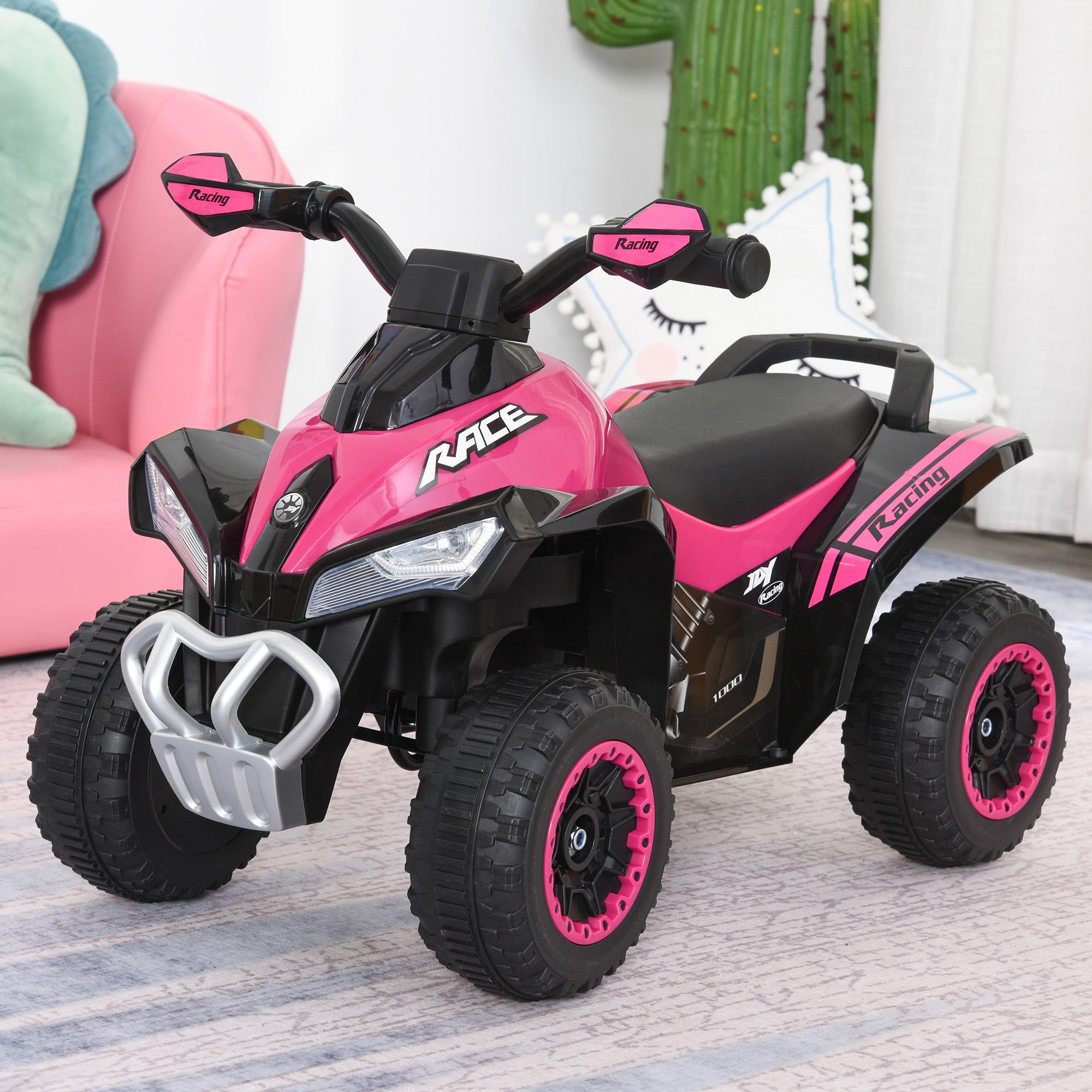 Ride on Push Along for 4 Wheel Foot-to-Floor Sliding Walking Car ATV for 18-36 Months， Pink