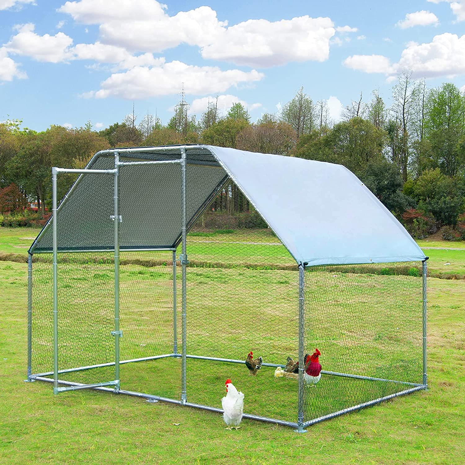 Polar Aurora Large Metal Chicken Coop with Waterproof and Cover