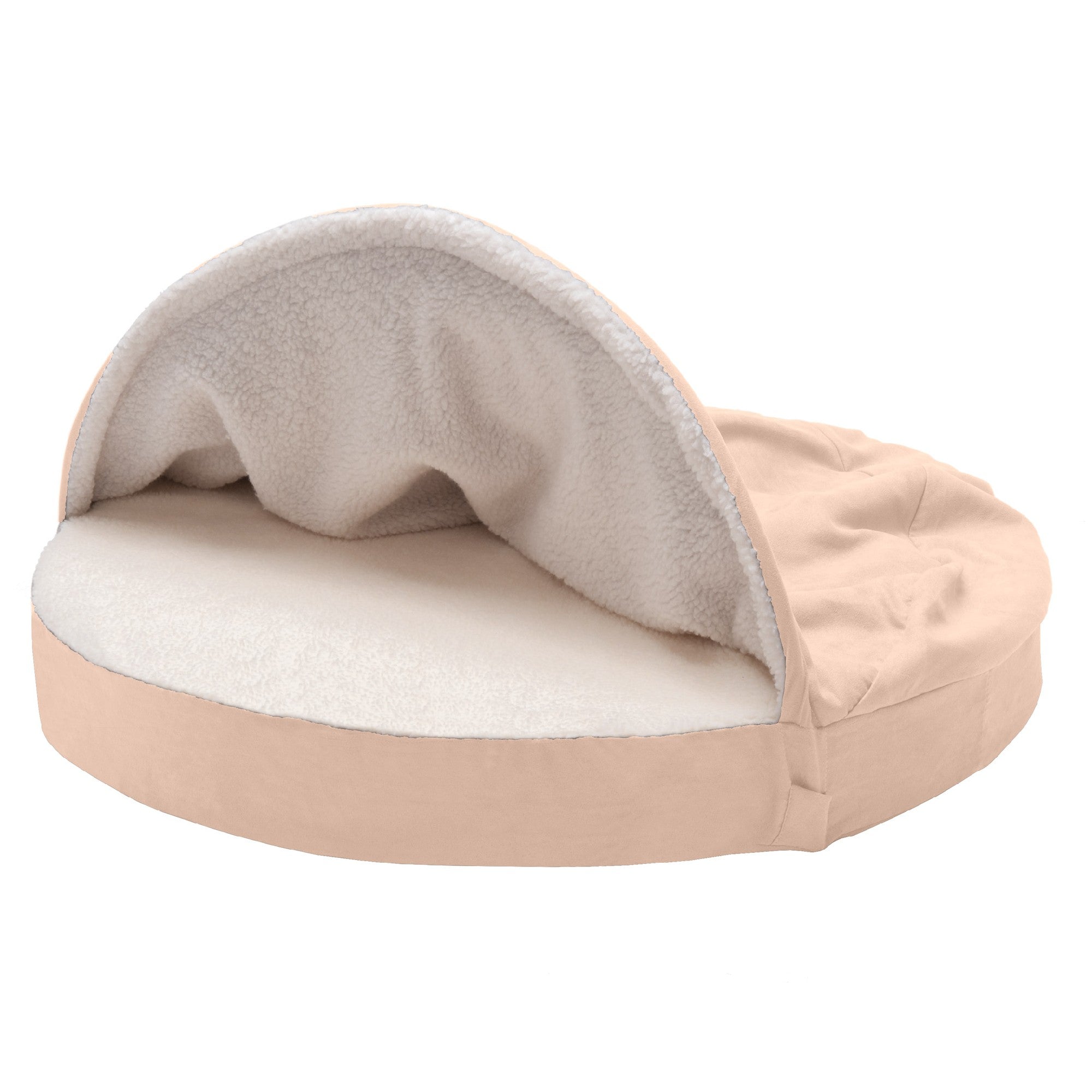FurHaven Pet Products Orthopedic Faux Sheepskin Snuggery Burrow Pet Bed for Dogs and Cats， Cream， 35