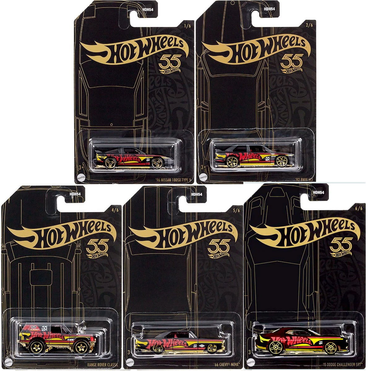 2023 Hot Wheels 55th Anniversary Pearl and Chrome Series Set of 5 Diecast Vehicles HDH54-956C