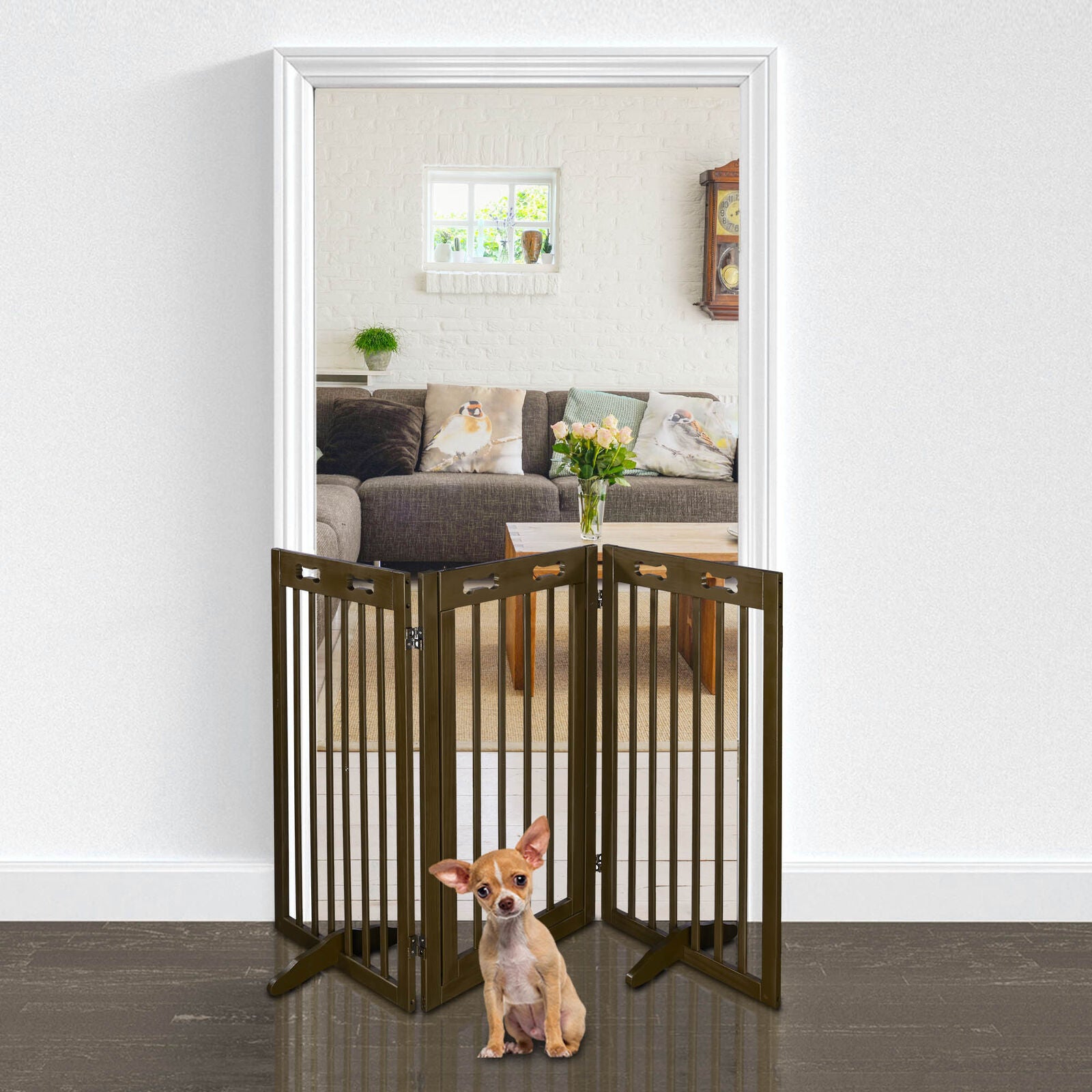 Folding Pet Gate Wooden Dog Fence 60