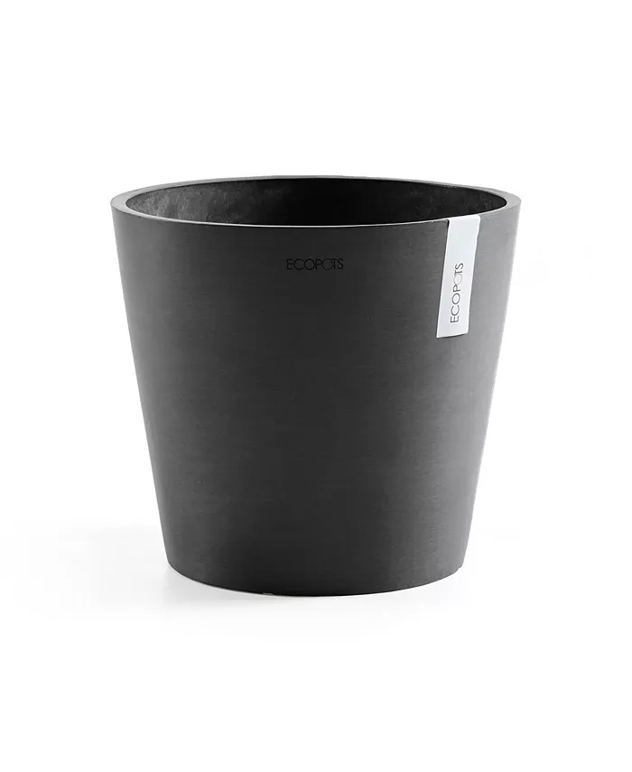 ECOPOTS Amsterdam Round Plastic Flower Pot， Dark Grey， 16