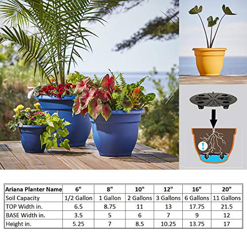 Bloem Ariana Self Watering Planter 17.75 x 13.75 Plastic Round Charcoal Gray