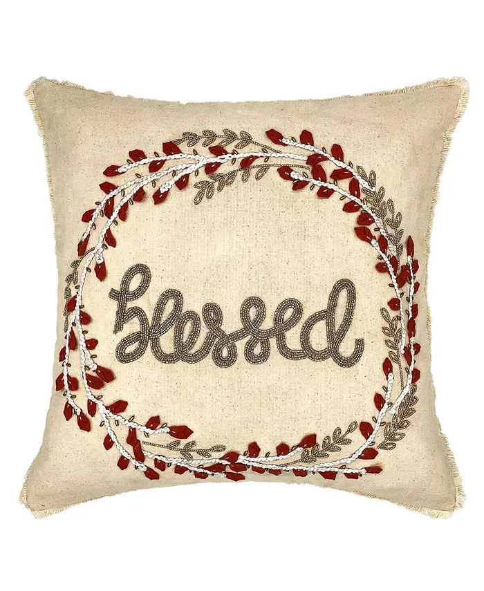 Mod Lifestyles Blessed Wreathe Embroidery Pillow， 18