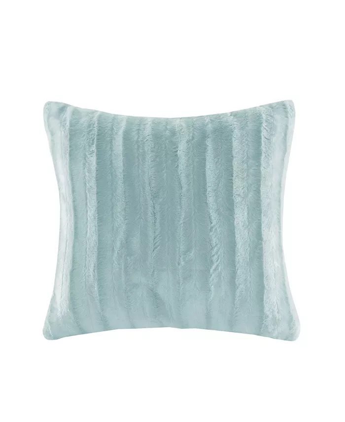 Gracie Mills Duke Faux Fur Stripe Decorative Throw Pillow， 20X20 Inches Blue