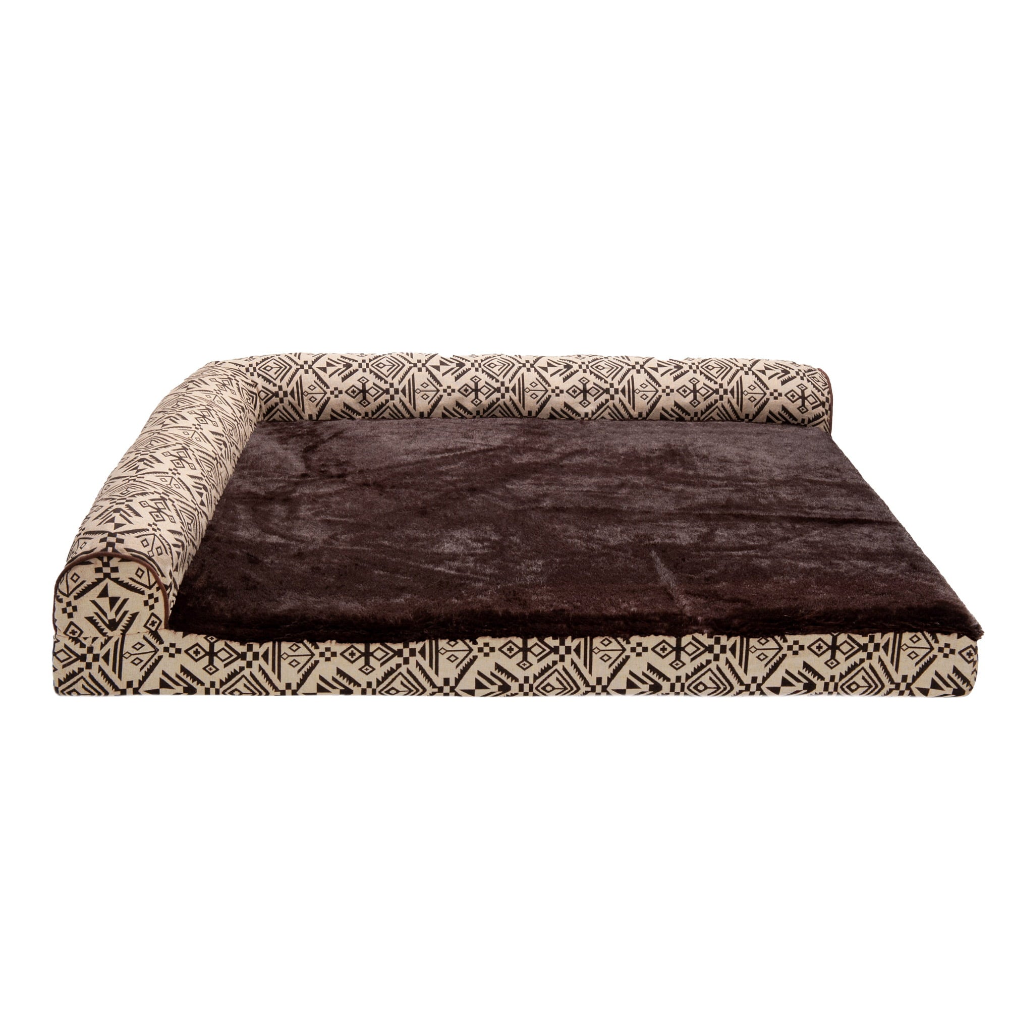 FurHaven | Deluxe Orthopedic Southwest Kilim L-Chaise Lounge Pet Bed for Dogs and Cats， Desert Brown， Jumbo