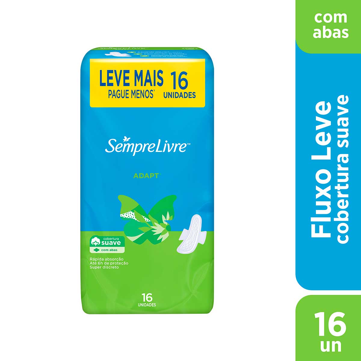 Absorvente com Abas Malha Suave Sempre Livre Adapt 16 Unidades