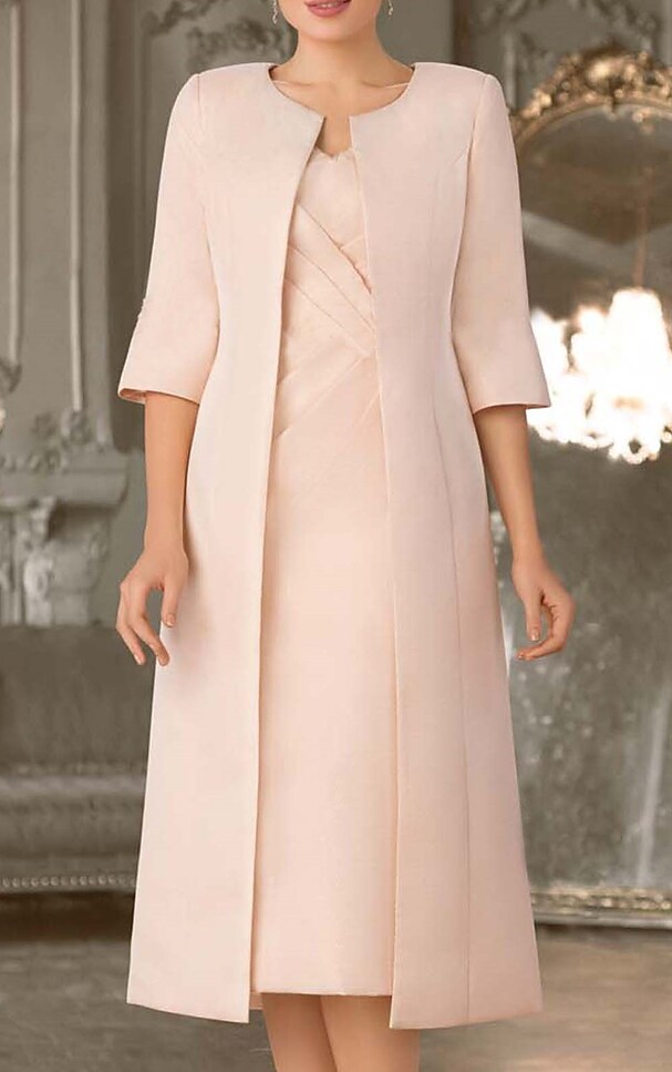 Women's Dress Set Two Piece Dress Midi Dress Pink 3/4 Length Sleeve Pure Color Layered Fall Winter V Neck Elegant Modern 2022 S M L XL 2XL 3XL