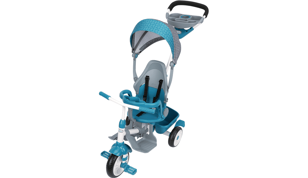 Little Tikes Perfect Fit 4-in-1 Trike in Teal， Convertible Tricycle for Toddlers， 4 Stages of Growth and Shade Canopy - Kids Boys Girls Ages 9 Months to 3 Years Old