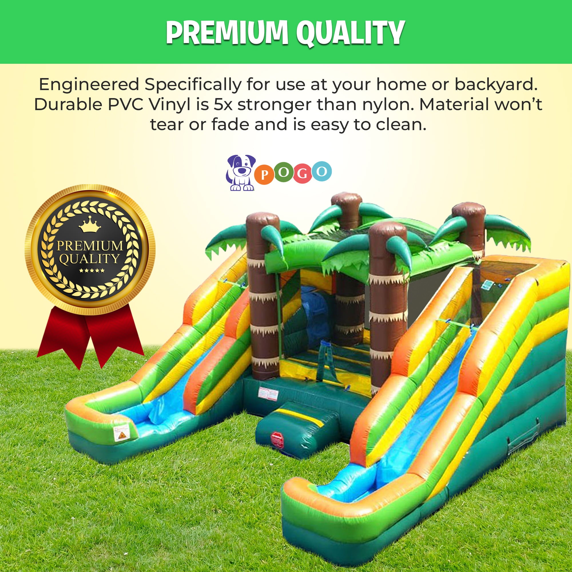 Pogo Bounce House Crossover Tropical Inflatable Double Water Slide Bounce House， Backyard Party Package