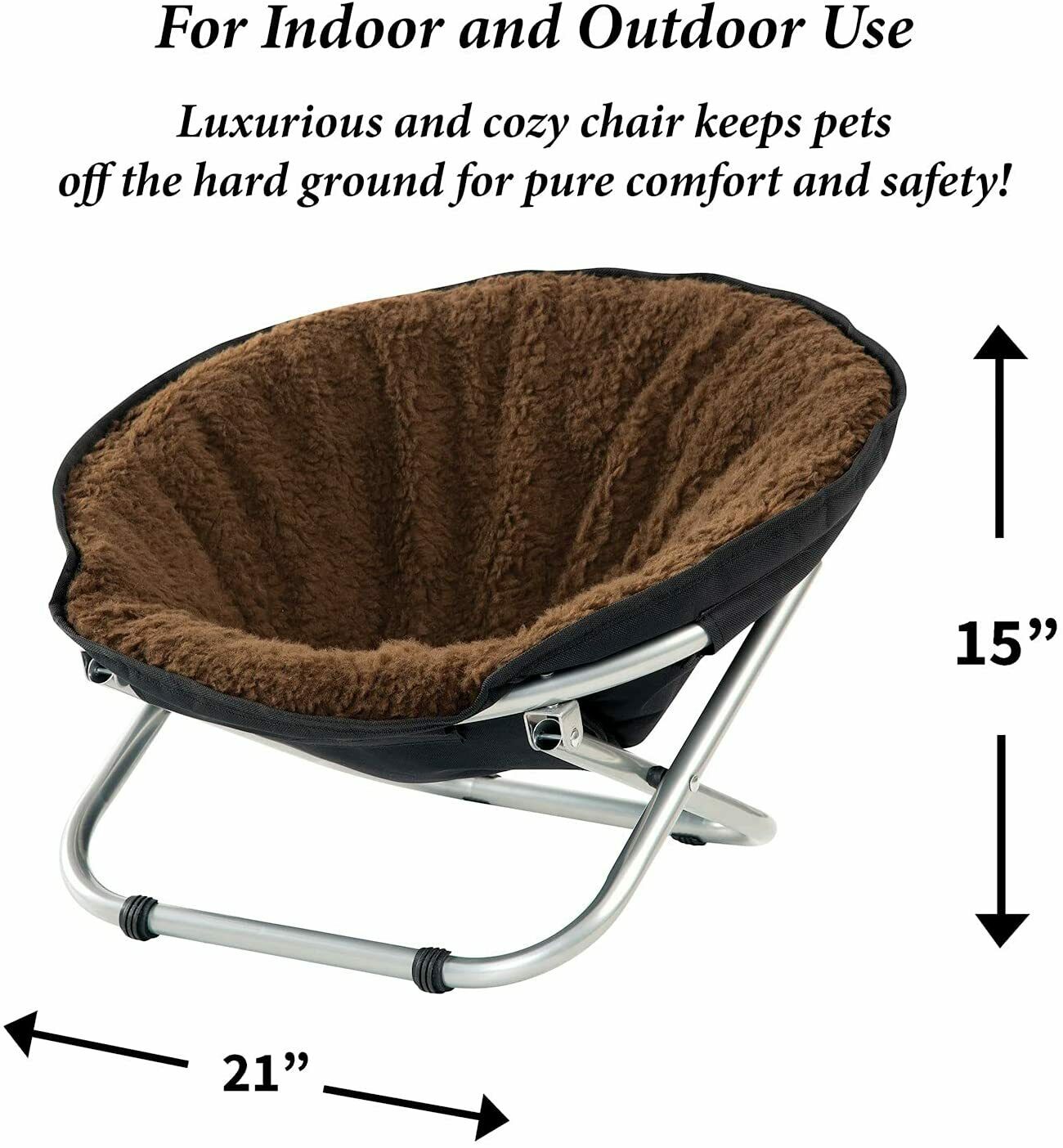 Pet Cot Chair - Portable Round Fold Out Elevated Cat Bed - Brown Fleece Top Cushion - Papasan Chair for Small Dogs