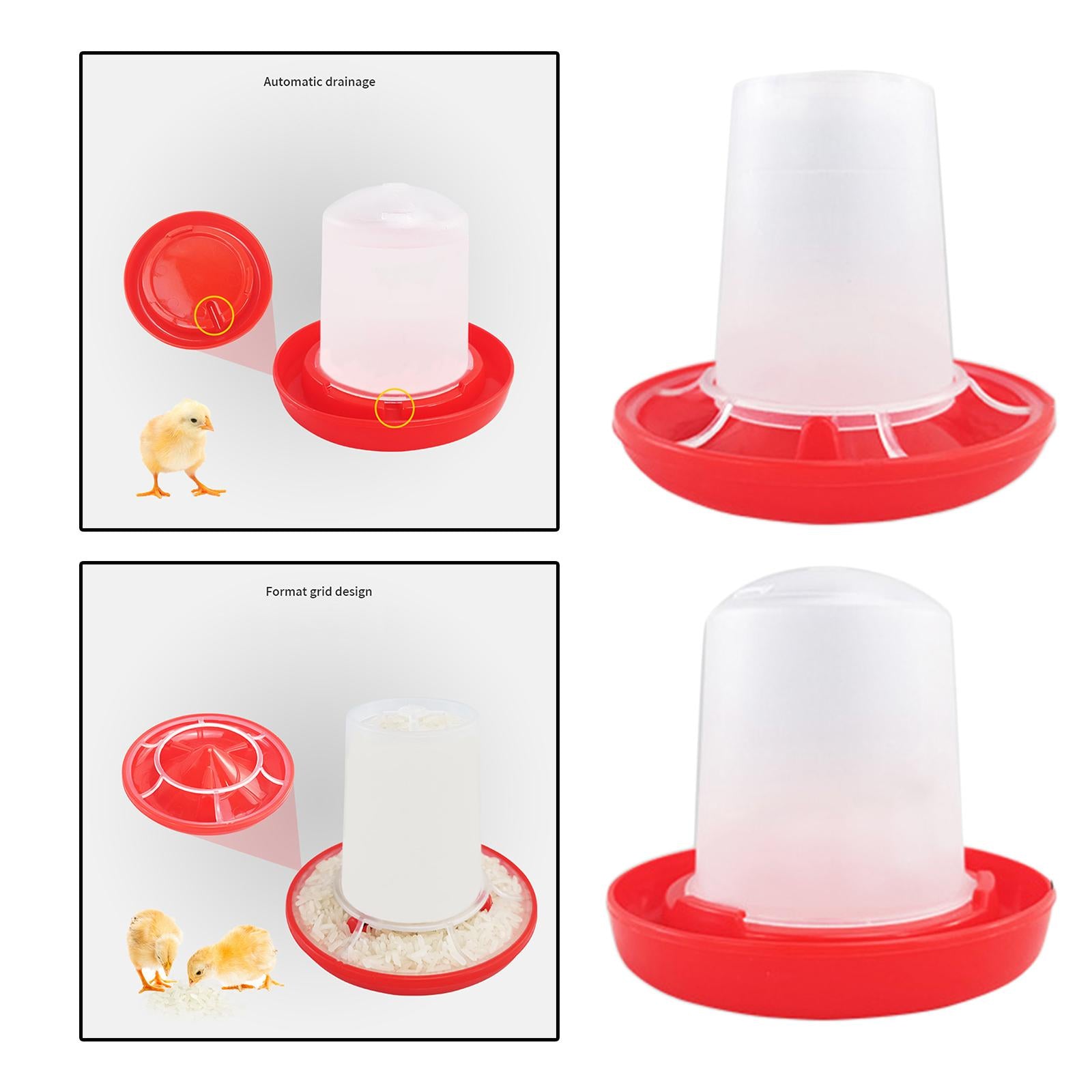 Chicken Feeder， Automatic Blanking Bucket Practical Easy to Clean Convenient Stable Dispenser Barrel Tray Tank for Hen Farm Duck