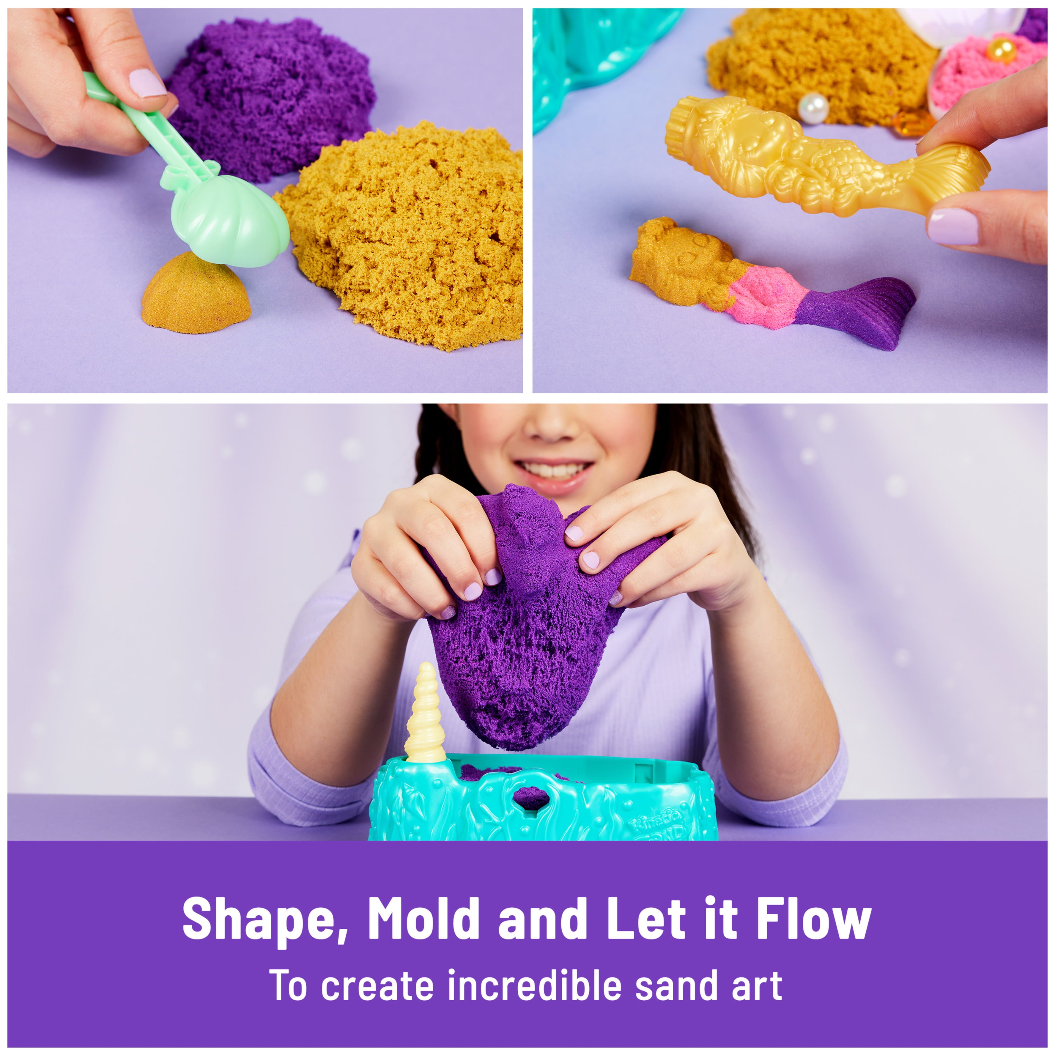 Kinetic Sand, Mermaid Crystal Playset, with Tools and Storage