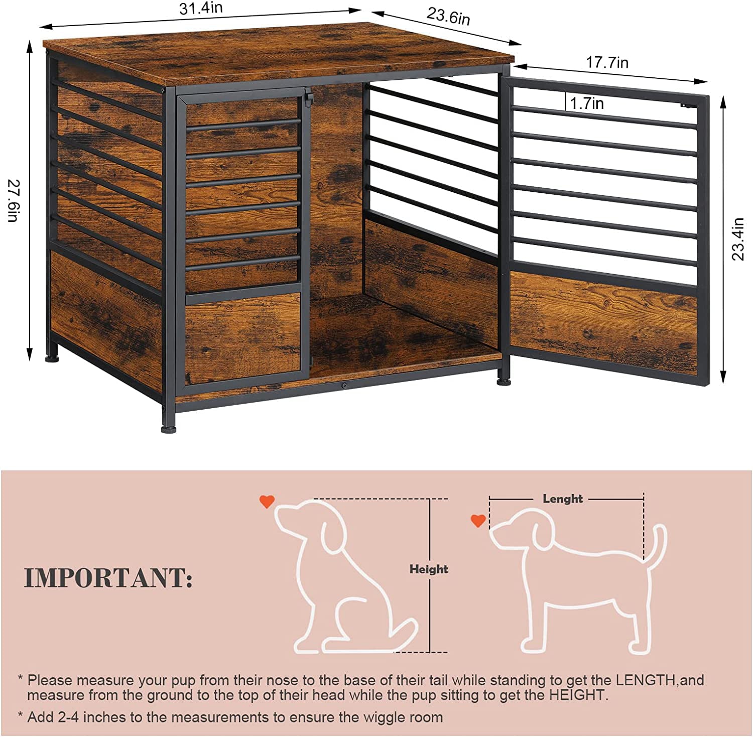 Oumilen Medium Dog Crate Cage Living Room Side End Table， Brown
