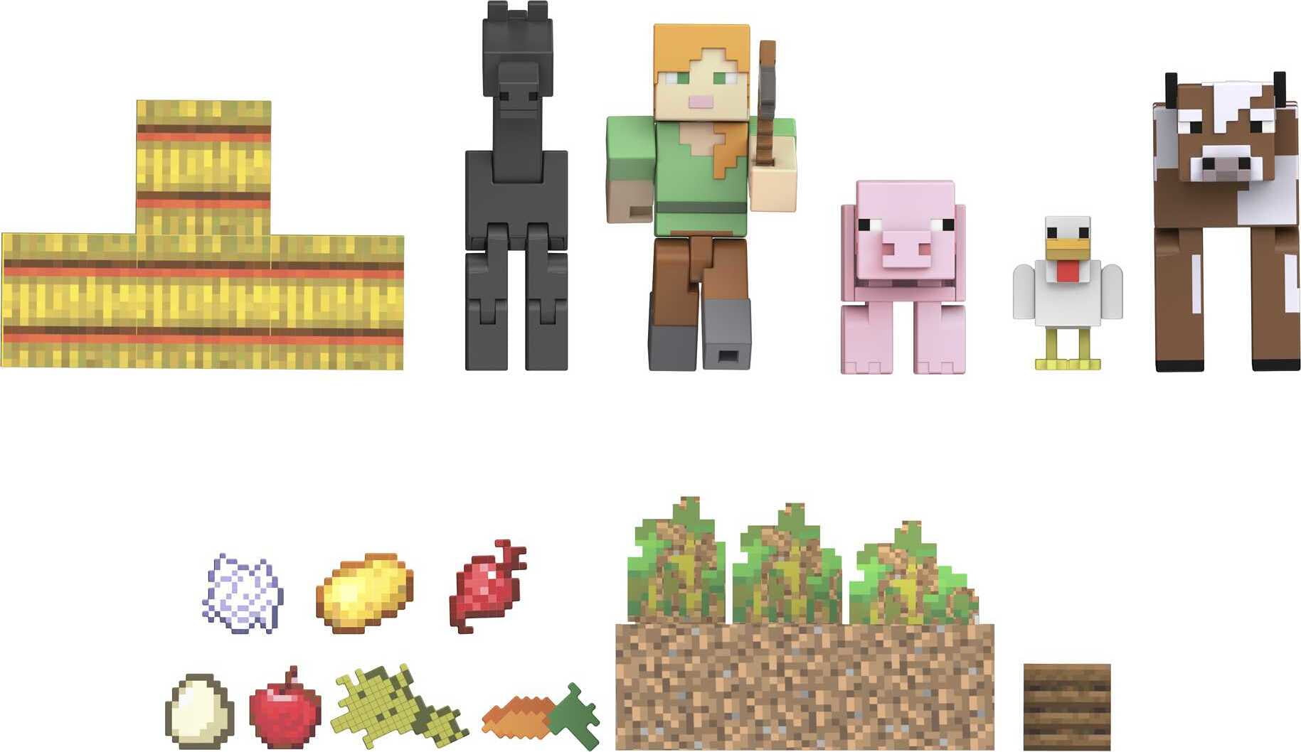 Minecraft Farm Life Adventure Pack Figures， Accessories And Papercraft Blocks